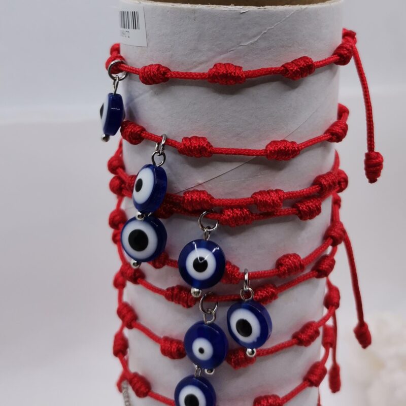 PULSERA 7 NUDOS ROJA Y OJOS TURCOS