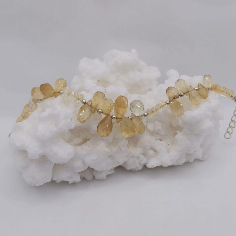 PULSERA GOTAS FLATEADAS CITRINO PLATA