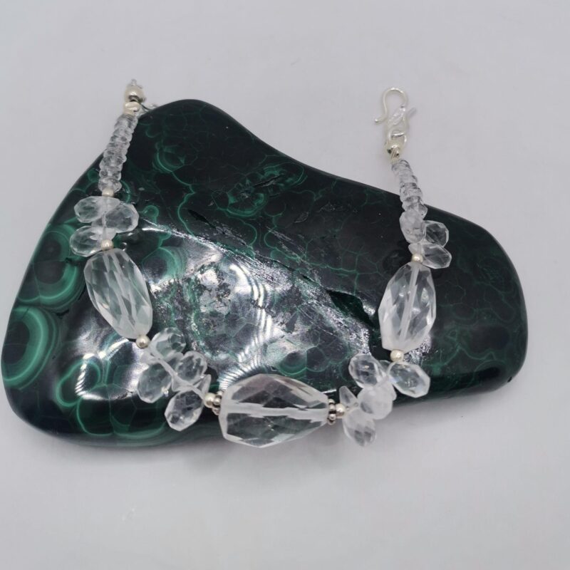 PULSERA GOTAS FLATEADAS CUARZO BLANCO PLATA