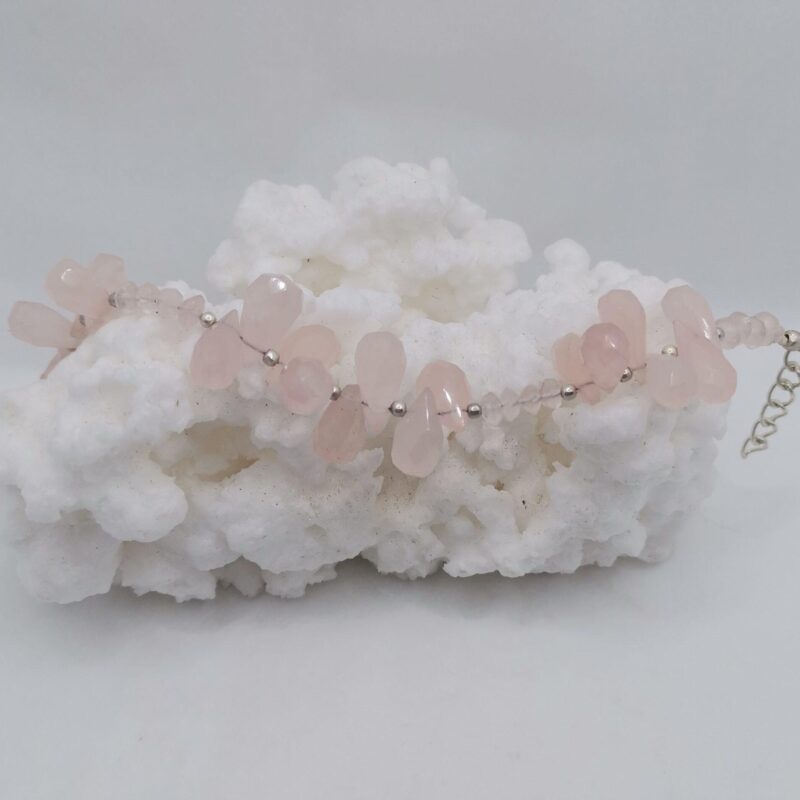 PULSERA GOTAS FLATEADAS CUARZO ROSA PLATA