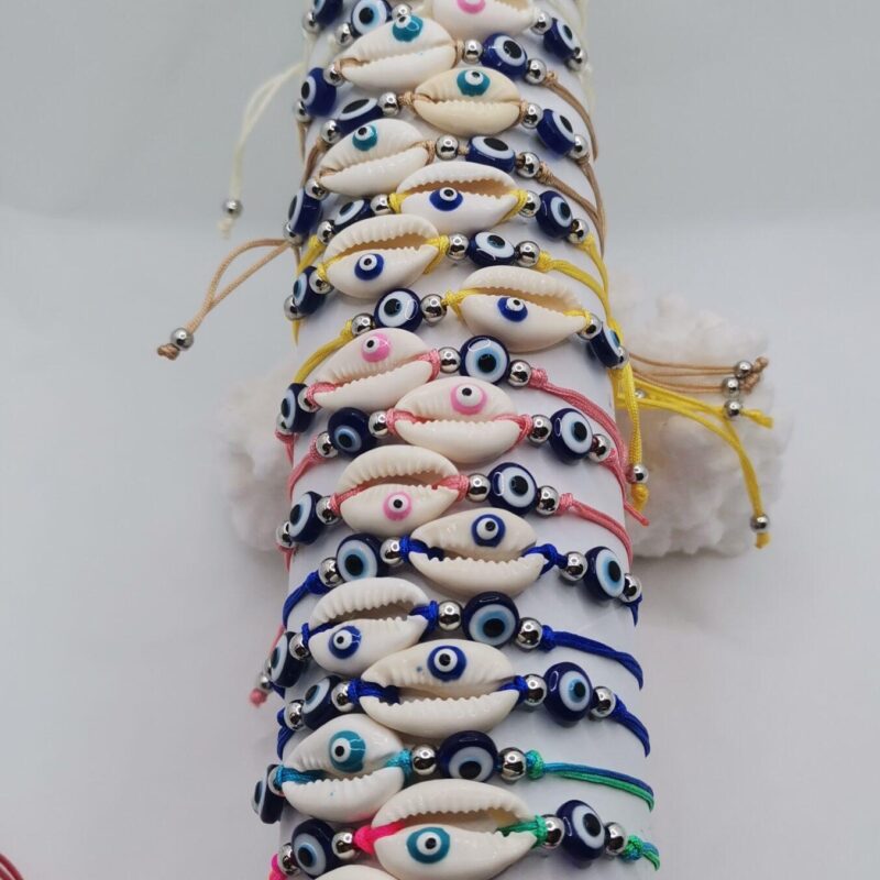 PULSERA OJO TURCO Y CONCHA HILO