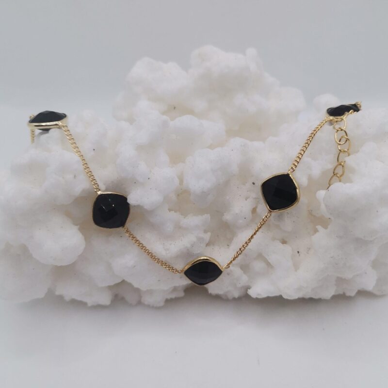 PULSERA ONIX ROMBO PLATA ORO