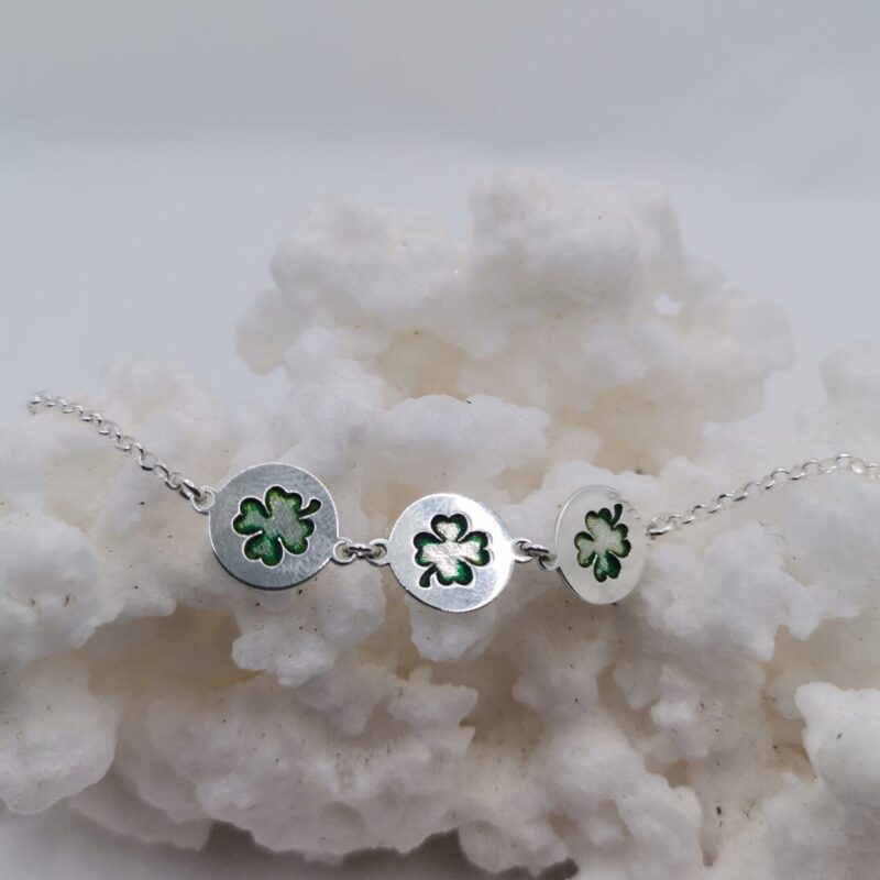 PULSERA TREBOL VERDE SUERTE PLATA