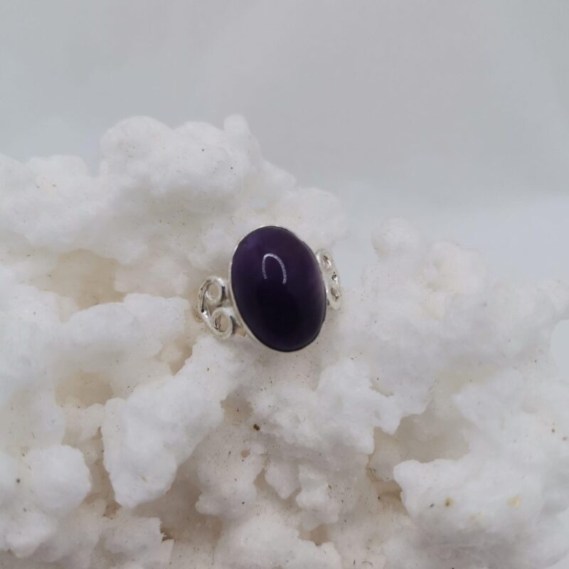 ANILLO PLATA AMATISTA OVALADA CORAZON