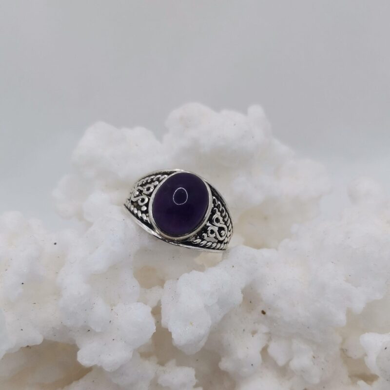 ANILLO PLATA AMATISTA OVALADA GRABADO