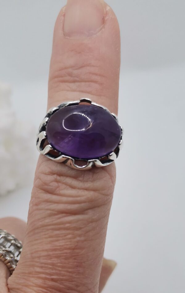 ANILLO PLATA AMATISTA OVALADA HORIZONTAL RAICES - Imagen 2