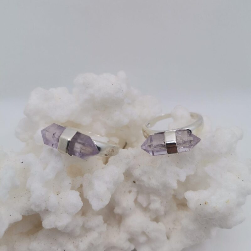 ANILLO PLATA AMATISTA PUNTA BITERMINADA