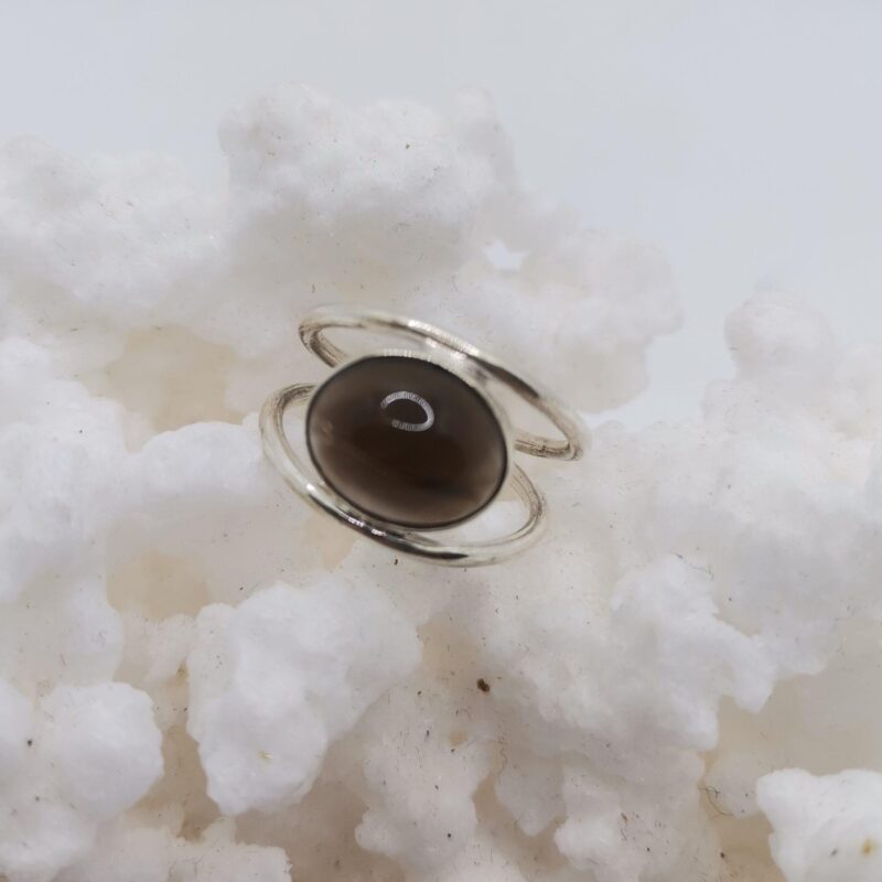 ANILLO PLATA CUARZO AHUMADO DOBLE ARO