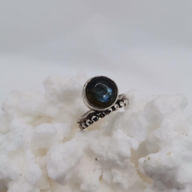 ANILLO PLATA LABRADORITA ESFERA CORONA