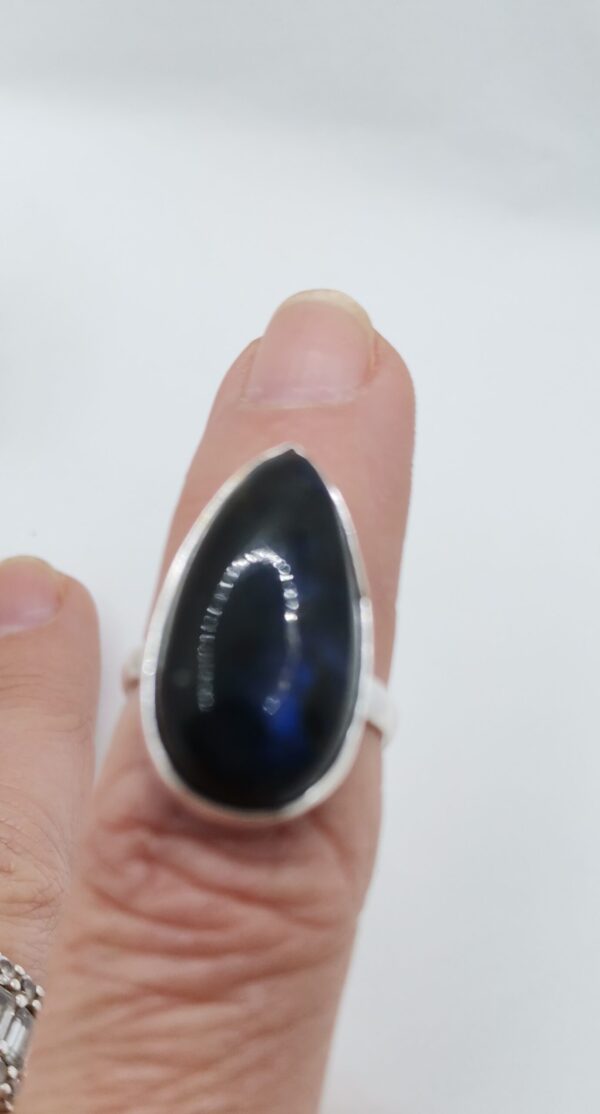 ANILLO PLATA LABRADORITA LAGRIMA ALARGADA ADAPTABLE - Imagen 2
