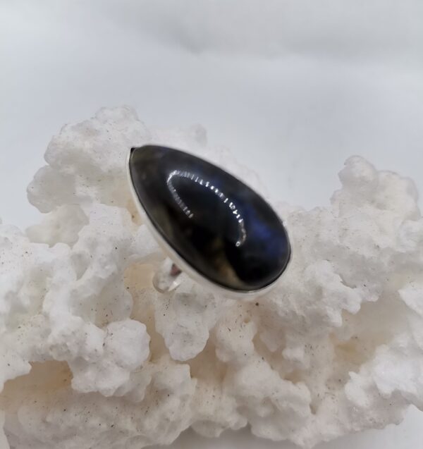 ANILLO PLATA LABRADORITA LAGRIMA ALARGADA ADAPTABLE