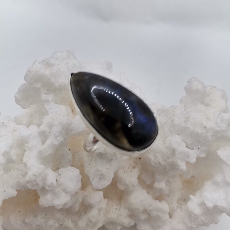 ANILLO PLATA LABRADORITA LAGRIMA ALARGADA ADAPTABLE