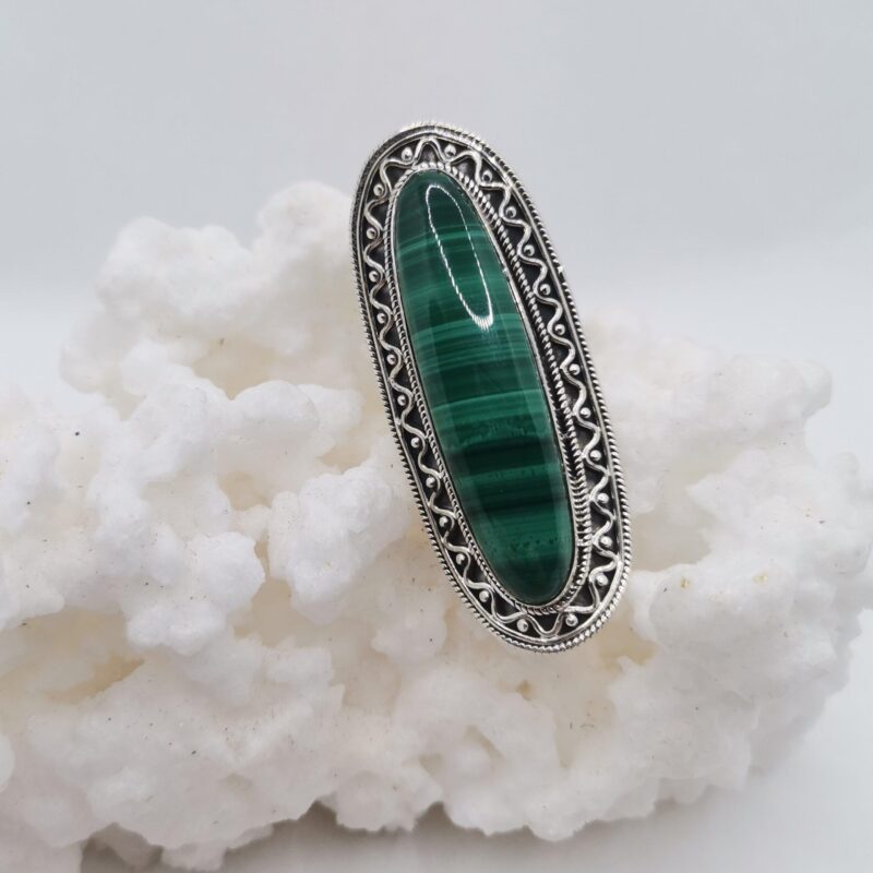 ANILLO PLATA MALAQUITA ALARGADO 150