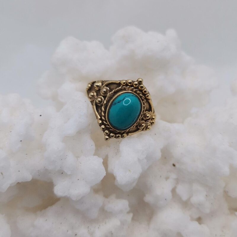 ANILLO PLATA ORO TURQUESA GRABADA