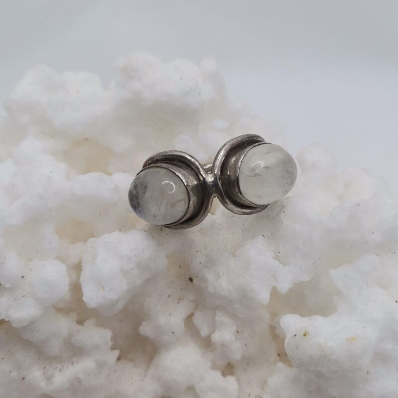 ANILLO PLATA PIEDRA LUNA DOBLE OVALO