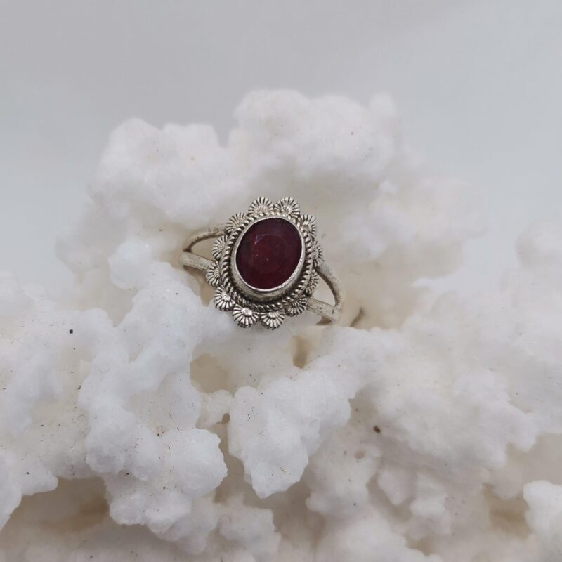 ANILLO PLATA RUBI FLOR