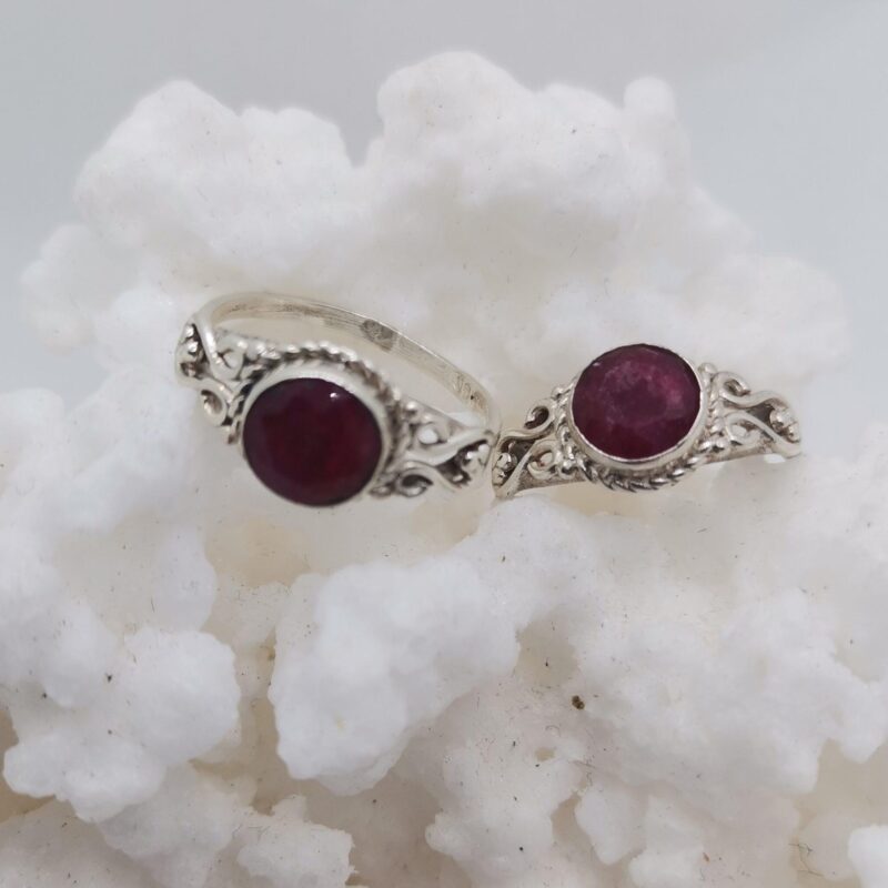 ANILLO PLATA RUBI REDONDO 35