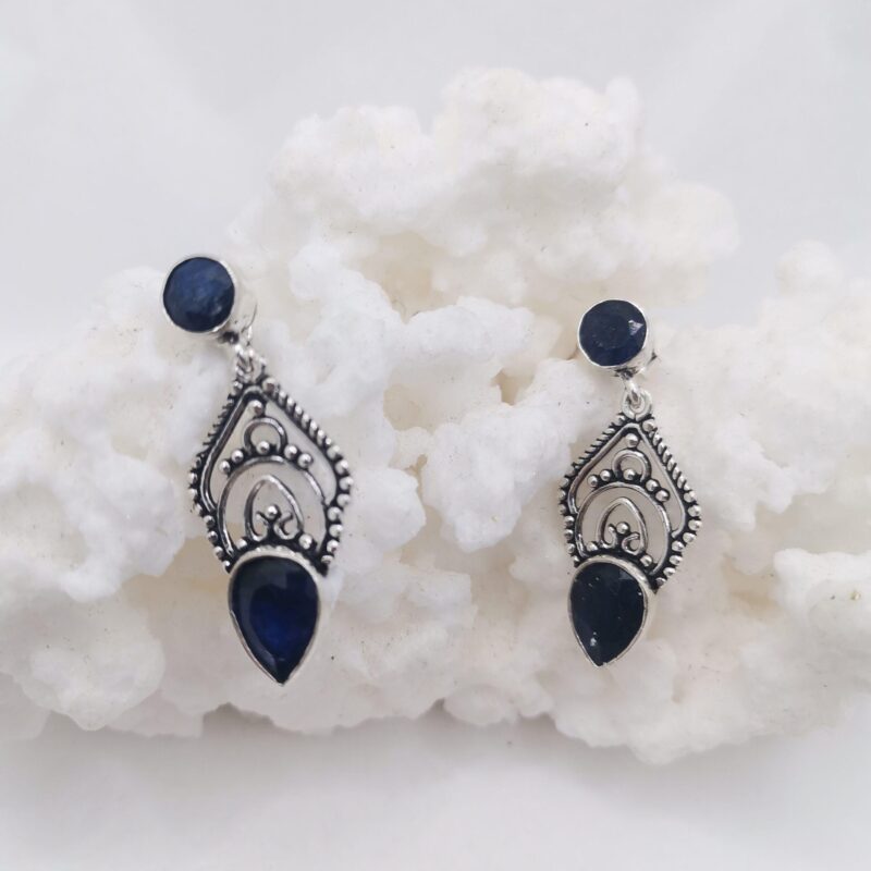 PENDIENTE PLATA CUARZO AZUL DOBLE TRIBAL 13
