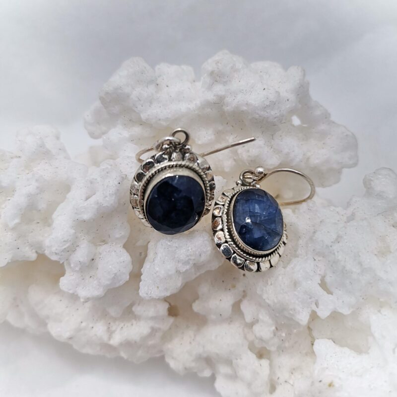 PENDIENTE PLATA CUARZO AZUL OVALADO GRABADO 96