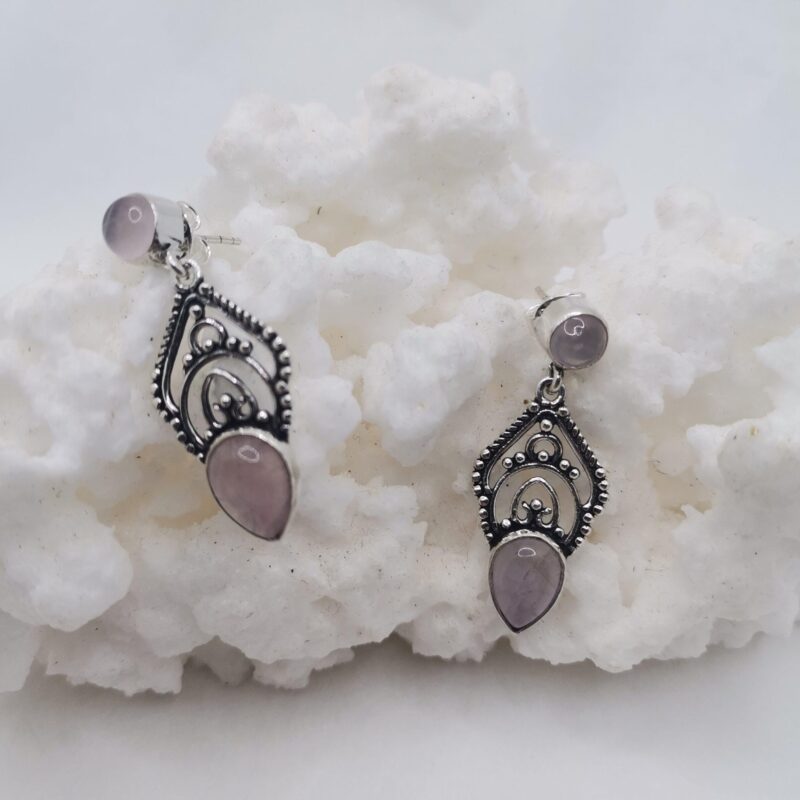 PENDIENTE PLATA CUARZO ROSA DOBLE TRIBAL 4