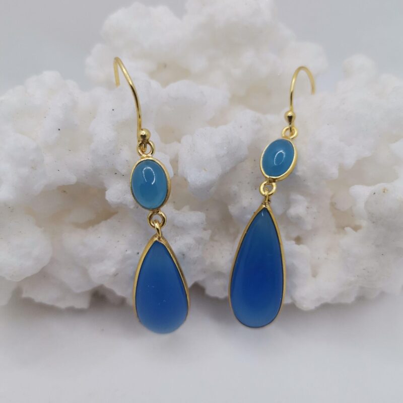 PENDIENTE PLATA ORO ONIX AZUL LAGRIMA 127