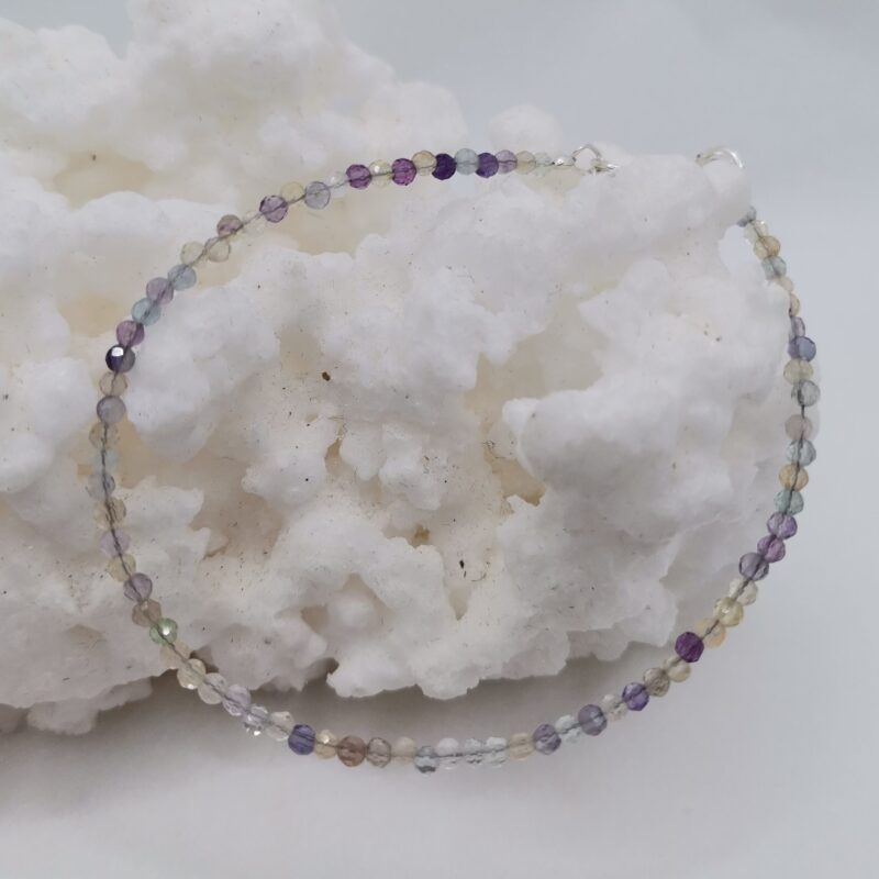 PULSERA AMATISTA CUARZO BLANCO PLATA 2 MM