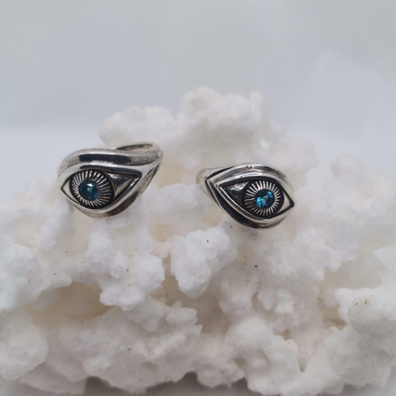ANILLO PLATA OJO TURCO PUPILA CIRCONITA AZUL