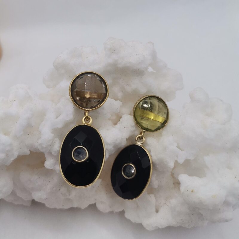 PENDIENTES PLATA ORO CITRINO ONIX Y PIEDRA LUNA 155
