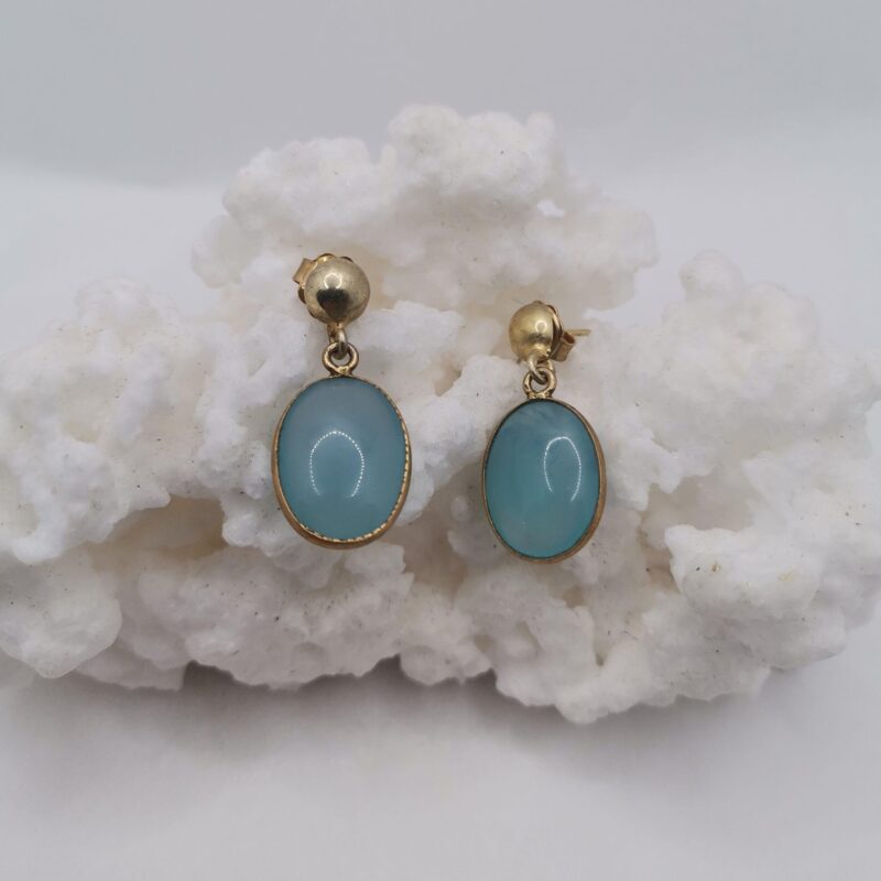 PENDIENTE DE PLATA ORO ONIX AZUL OVALADO 156