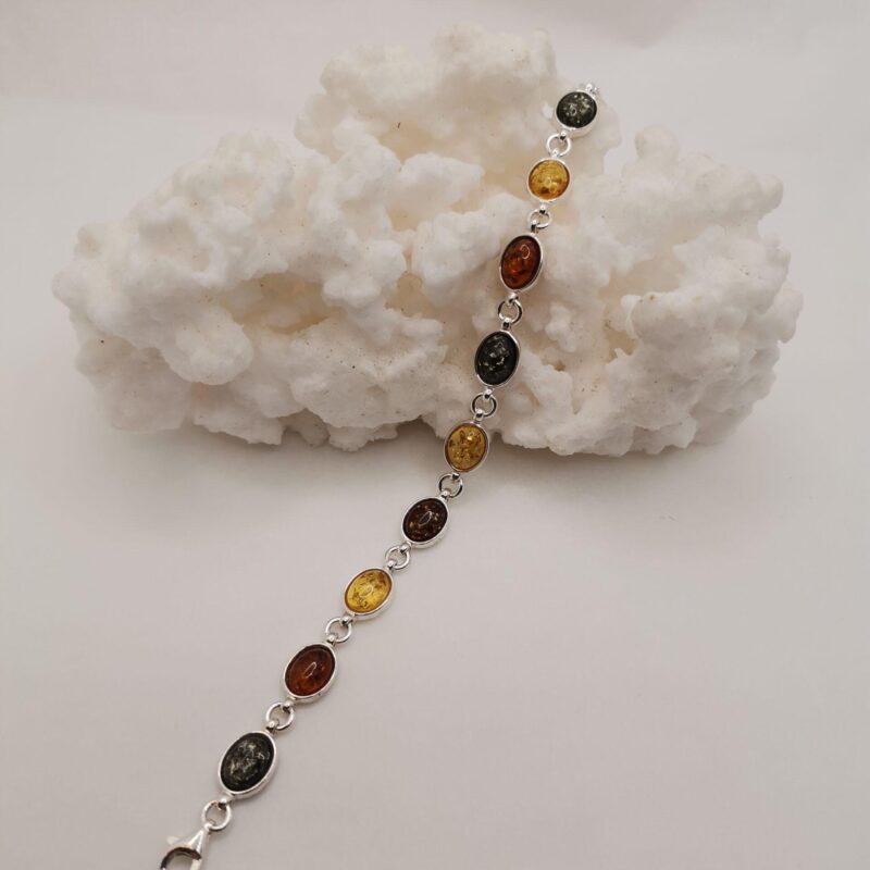PULSERA PLATA Y AMBAR TRICOLOR OVALADO