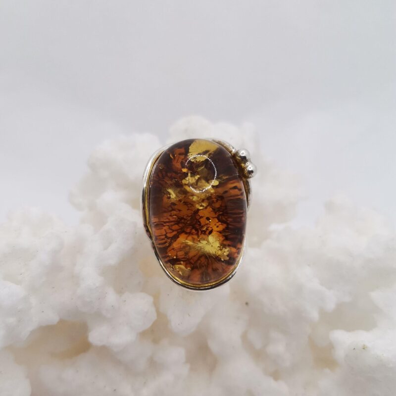 ANILLO AMBAR OVALADO DOS BOLITAS PLATA 165
