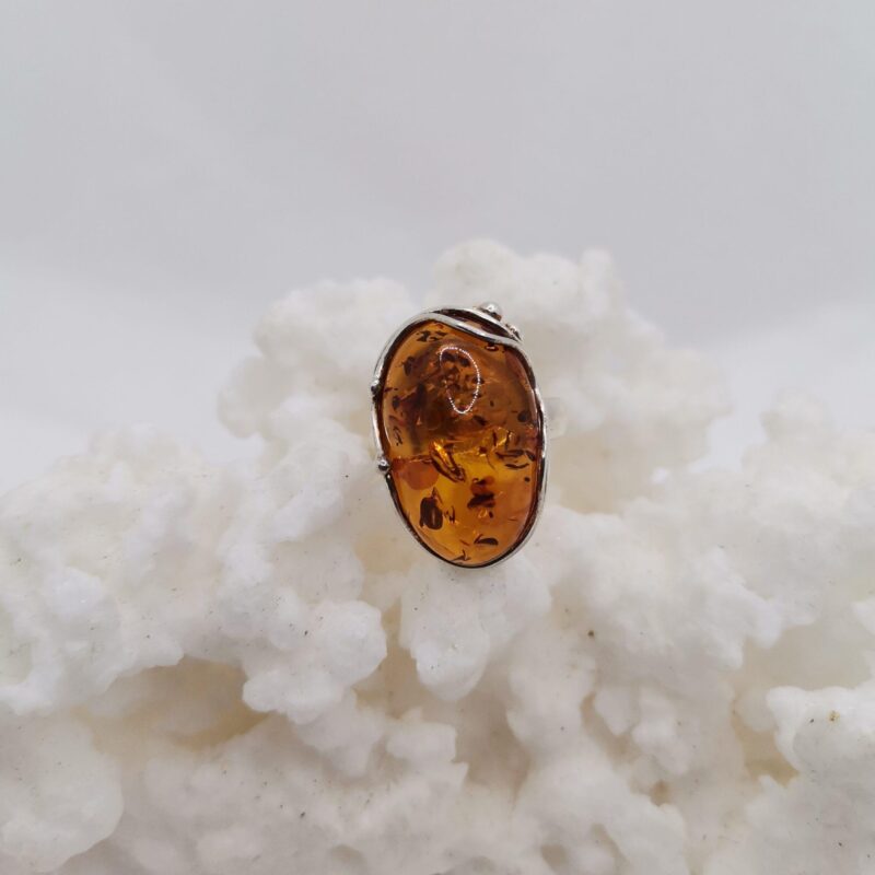 ANILLO AMBAR OVALADO PLATA DOS BOLITAS 90