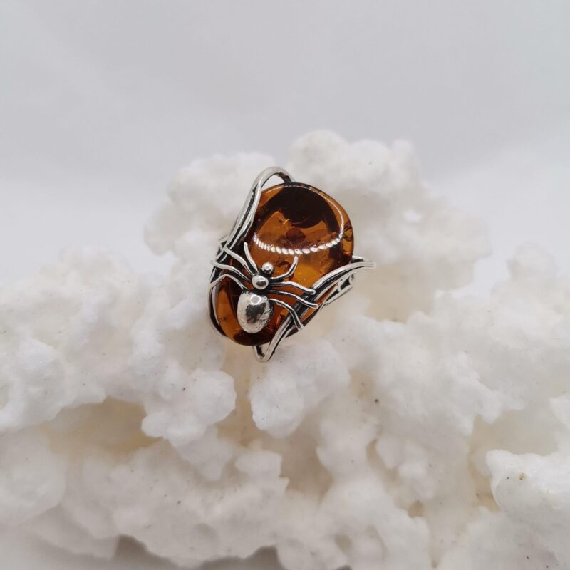 ANILLO AMBAR Y PLATA ARAÑA
