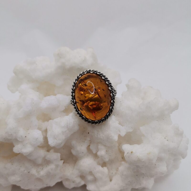 ANILLO AMBAR Y PLATA OVALADO CORONA