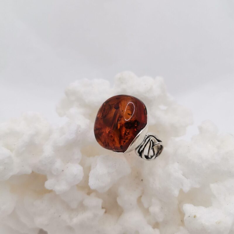 ANILLO AMBAR PLATA REDONDO ARO LABRADO