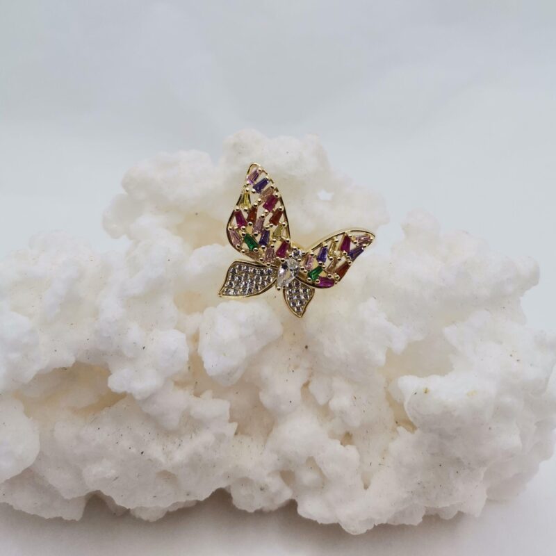 ANILLO MARIPOSA PLATA ORO CIRCONITAS, RUBI, AMATISTA, C. ROSA Y ESMERALDA