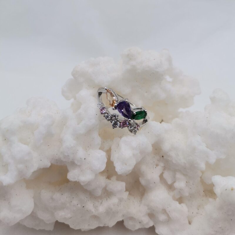 ANILLO PLATA DOBLE TIRA CIRCONITAS BLANCAS Y COLORES