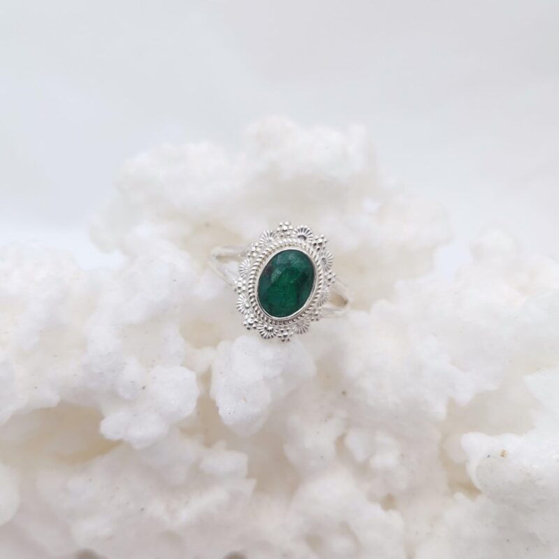 ANILLO PLATA ESMERALDA FLOR