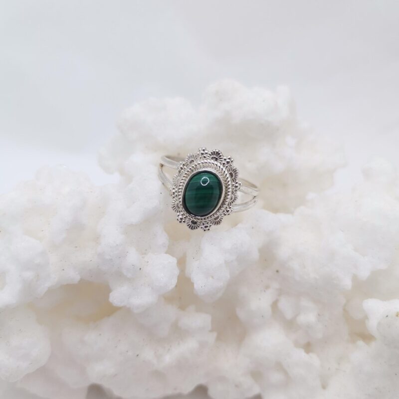 ANILLO PLATA MALAQUITA FLOR