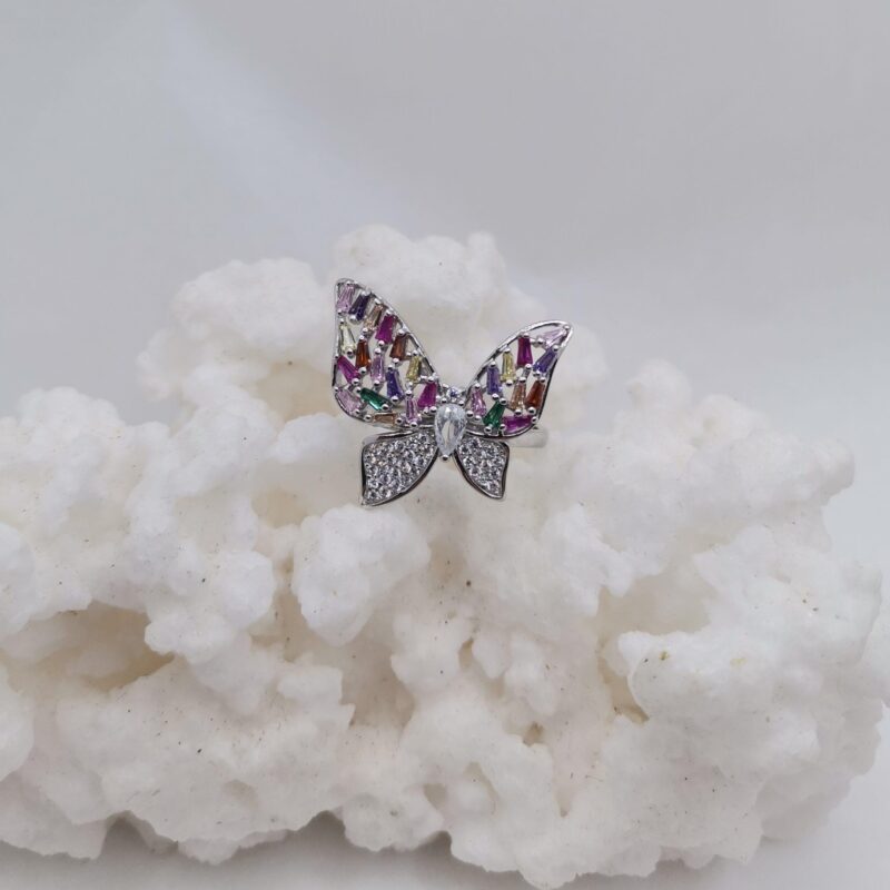 ANILLO MARIPOSA PLATA CIRCONITAS,RUBI,AMATISTA,C.ROSA Y ESMERALDA