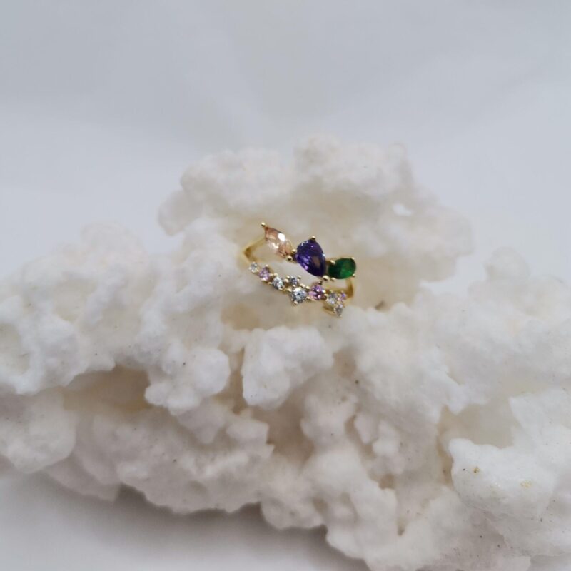 ANILLO PLATA ORO DOBLE TIRA CIRCONITAS BLANCAS Y COLORES