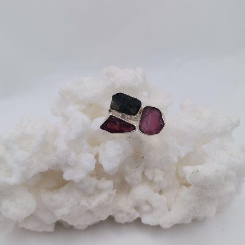 ANILLO PLATA TRIPLE MINERAL EN BRUTO ADAPTABLE 55