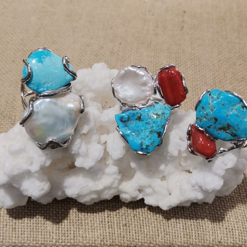 ANILLO PLATA TURQUESA CORAL PERLA VARIOS