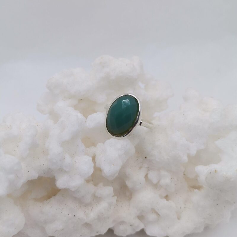 ANILLO PLATA Y AGATA VERDE FLATEADA OVALADA EN ALTO