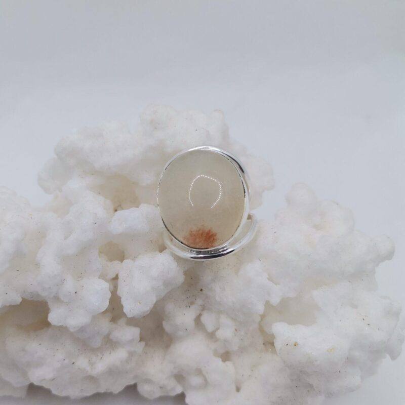 ANILLO PLATA Y CUARZO LECHOSO OVALADO DOBLE ARO 75