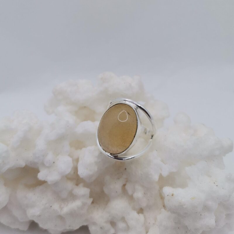 ANILLO PLATA CUARZO LECHOSO OVALADO DOBLE ARO 70