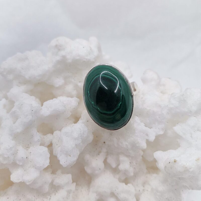 ANILLO PLATA Y MALAQUITA OVALADO 2