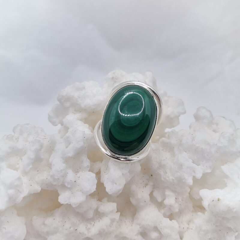 ANILLO PLATA Y MALAQUITA OVALADO DOBLE ARO