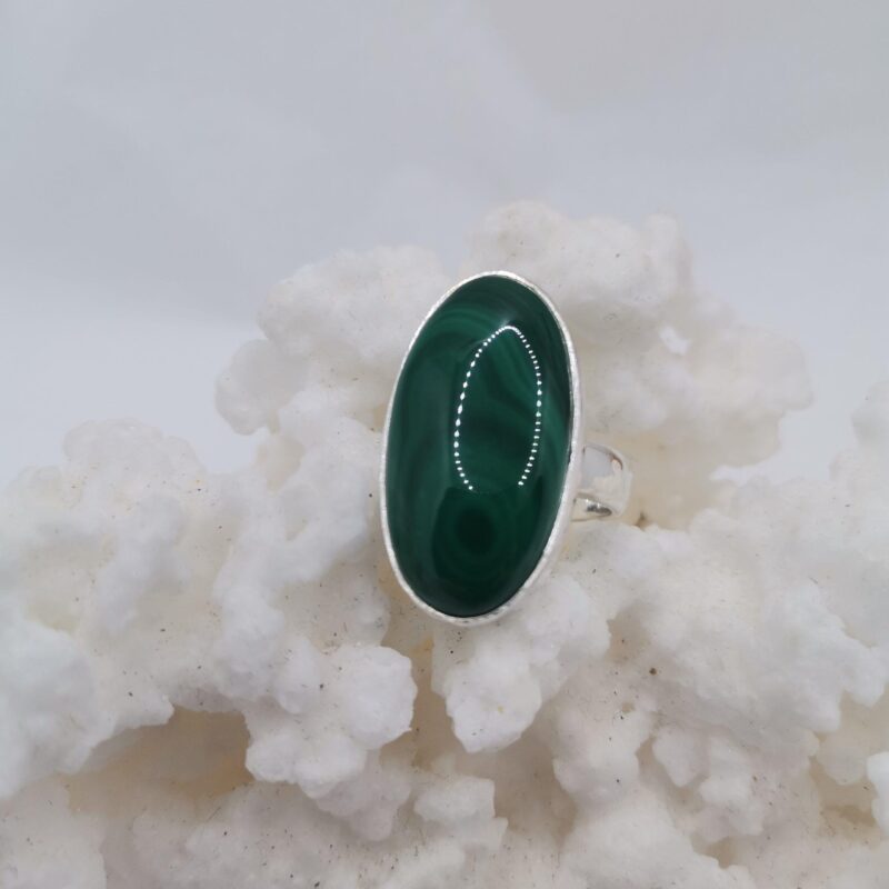 ANILLO PLATA Y MALAQUITA OVALADO ALARGADO 2,50