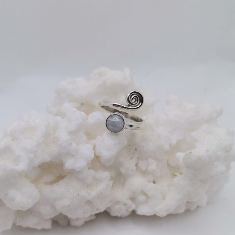 ANILLO PLATA Y PIEDRA LUNA ESPIRAL ADAPTABLE